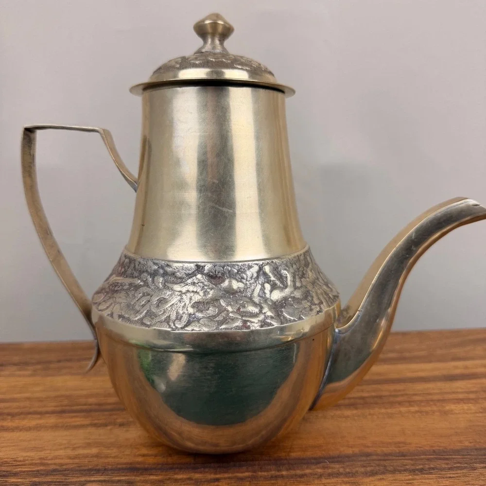 Vintage Brass Dragon Teapot Set with 2‎ Cups Ornate Relief Asian Style Decor